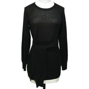 CHANEL Black Sweater Knit Top Long Sleeve Gold Tone Belt Tie Zipper HW Sz 34
